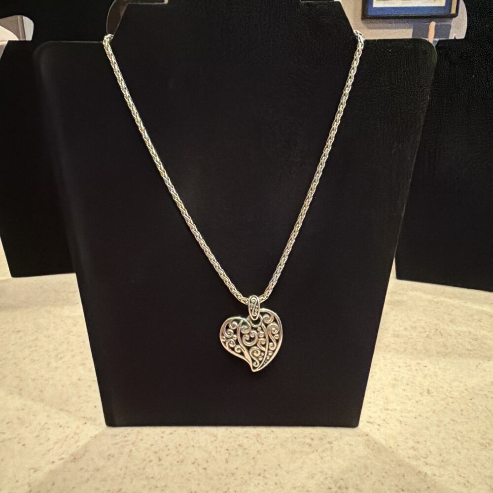 Brighton Bibi Sterling Silver Plated Heart Pendant 16-18” Necklace - Picture 2 of 8